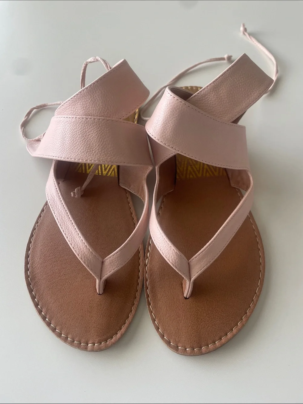 Qupid Blush Pink Leather Wrap Flat Sandals